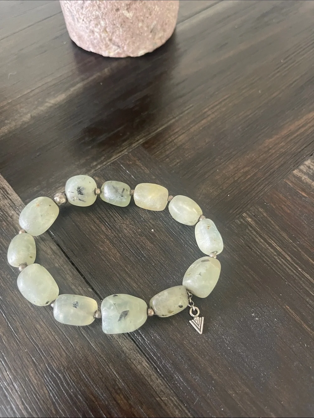Silpada Light Green Natural Perhnite Stone Beaded Stretch Bracelet